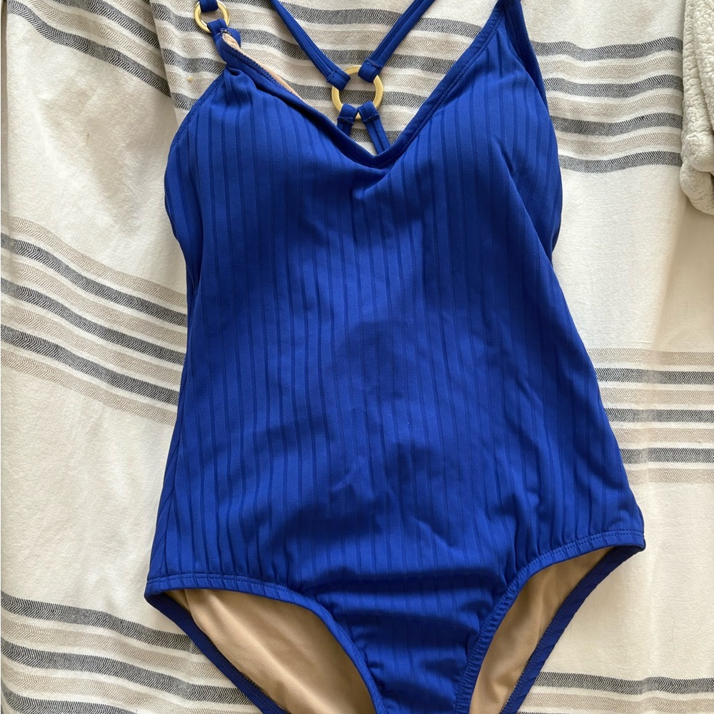 Kona Sol Blue and Tan Swimsuit